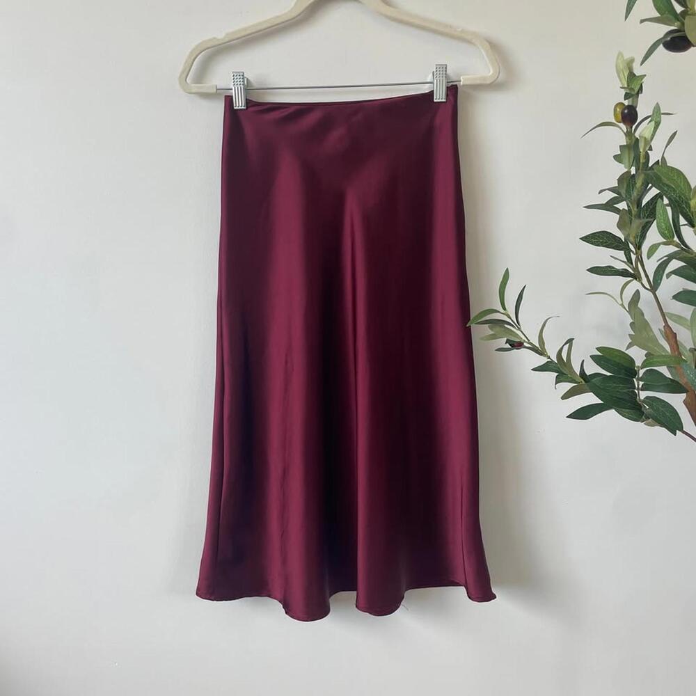 Burgundy satin midi skirt, size XS